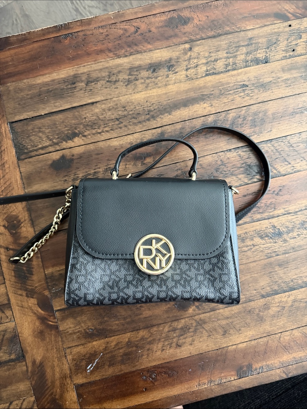DKNY Black Logo-Print Mini Top-Handle Crossbody